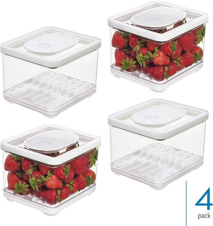 iDesign Fridge Produce Bin with Removable Drainage Tray and Lid - Set of 4 - Clear