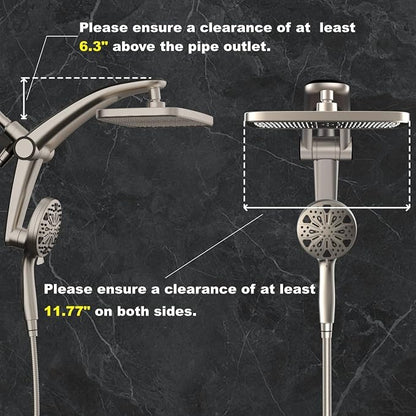 Rain Shower Head with filtered Handheld High Pressure rainfall Shower Heads with Handheld Spray Combo Adjustable one-piece stand daul shower head Built-in Magnetic Docking and Power Jets-brush nickel