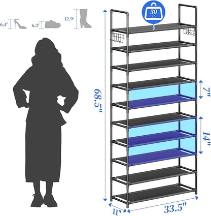 Simple Trending Tall Shoe Rack Storage Holds 40 Pairs, 10 Tier Shoe Organizer Shelf Large Capacity for Entryway Closet, Black