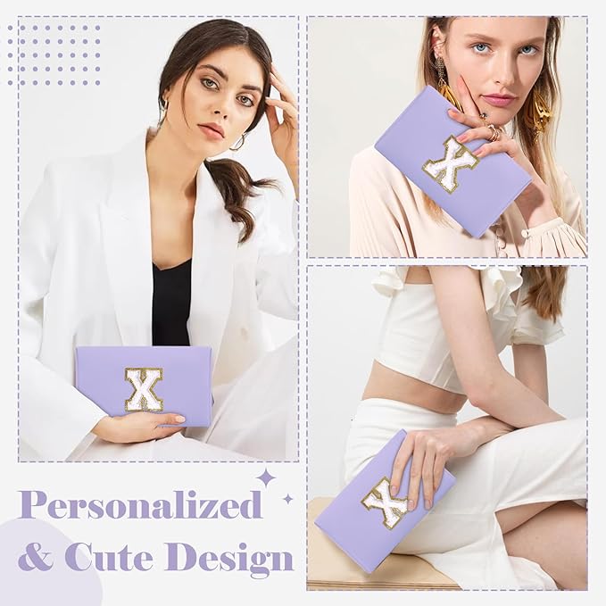 Personalized Makeup Bag Initial A-Z Preppy Patch Bag,Small PU Leather Travel Cosmetic Bag Pouch with Zipper,Purple Cute Toiletry Bag,Gift Ideal for Teen Girls Women Birthday Friend Mom,Latter X