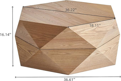 36.61" Round Drum Coffee Table with Storage, Farmhouse Retro Coffee Table for Living Room, Office, Nature