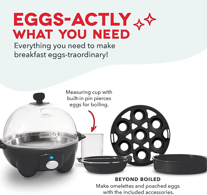 Dash Rapid Egg Cooker - Boiler, Poacher & Steamer - Includes Measuring & Recipe Guide - Dishwasher Safe - BPA Free - Holds 7 Eggs, Black (Pack of 4)