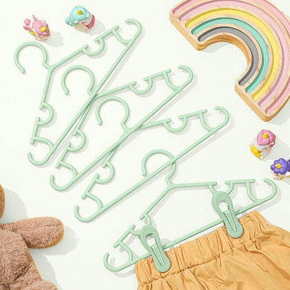 Hsei 5/10/40 Pack Baby Hangers with 10/20/80 Clips, Plastic Kids Pants Hangers for Nursery Closet Top and Bottom Clothes Hanger Set for Newborn Infant Toddler(120 Packs Total,Mint Green,10.6 Inch)