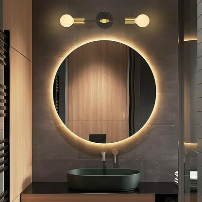 2 Lights Bathroom Wall Sconce Vanity Modern Industrial Wall Lamp Pole Wall Mount Lighting Fixture（Gold/Black Color）