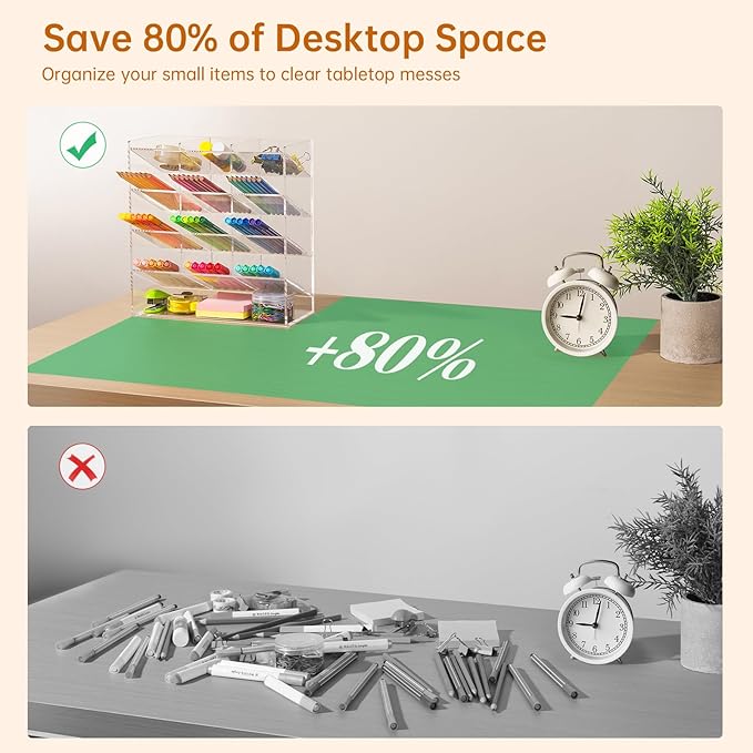 BEYGORM Acrylic Vertical Marker Organizer for 150 Markers with 13 Compartments, Clear Angled Pen & Pencil Holder, Large Desk Stationery & Art Supply Storage for Office & School (10.2 x 9.8 x 4 Inch) | for 150 Markers, Angled, Pen Holders, Desktop Organ...