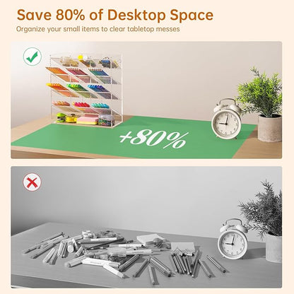 BEYGORM Acrylic Vertical Marker Organizer for 150 Markers with 13 Compartments, Clear Angled Pen & Pencil Holder, Large Desk Stationery & Art Supply Storage for Office & School (10.2 x 9.8 x 4 Inch) | for 150 Markers, Angled, Pen Holders, Desktop Organ...