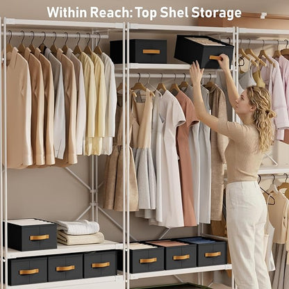 DIMJ Wardrobe Clothes Organizer - 4/5/7 Grids Foldable Closet Drawer Organizer Dividers for Jeans, Pants, Sweater, T Shirt, Storage Bins with Handles for Shelf