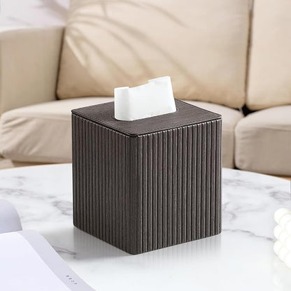 MEIBOOCH PU Leather Tissue Box Cover Square Tissue Box Holder with Magnetic Closure (Dark Brown)