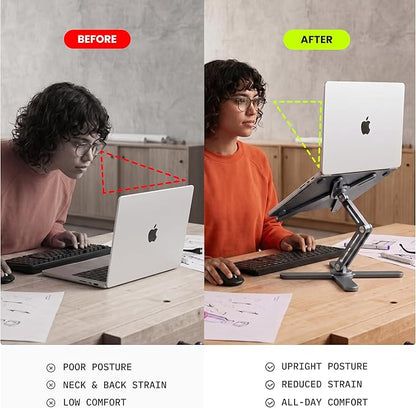 Model-X 2.0 Laptop Stand, Laptop Stand for Desk Adjustable Height, 360 Rotating Laptop Riser Aluminum Portable Foldable Computer Stand for MacBook Pro Air 10–17 inches (Royal Gray)