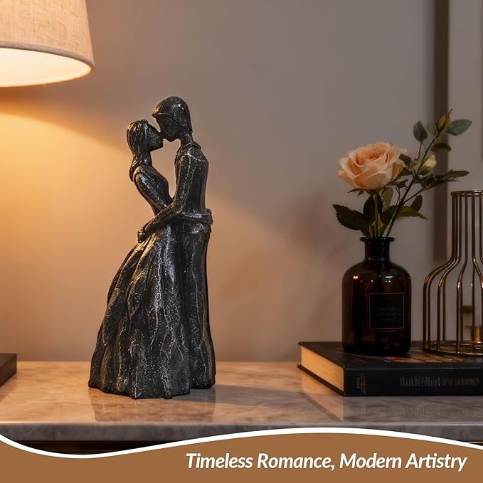 Wedding Anniversary Engagement Gifts for Couples, Room Decor Love Figurines, Black Resin Couple Embracing Sculpture, Aesthetic Statue Knick Knacks for Bedroom, Living Room, Desk, Coffee Table