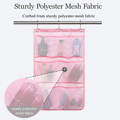 GYEUKHAM Mesh Shower Caddy Hanging Organizer with 7 Pockets and Hooks, Portable Quick Dry Bathroom Storage for College Dorm, Cruise, RV, Gym, Travel Toiletry Bag, Pink, 1 Pack