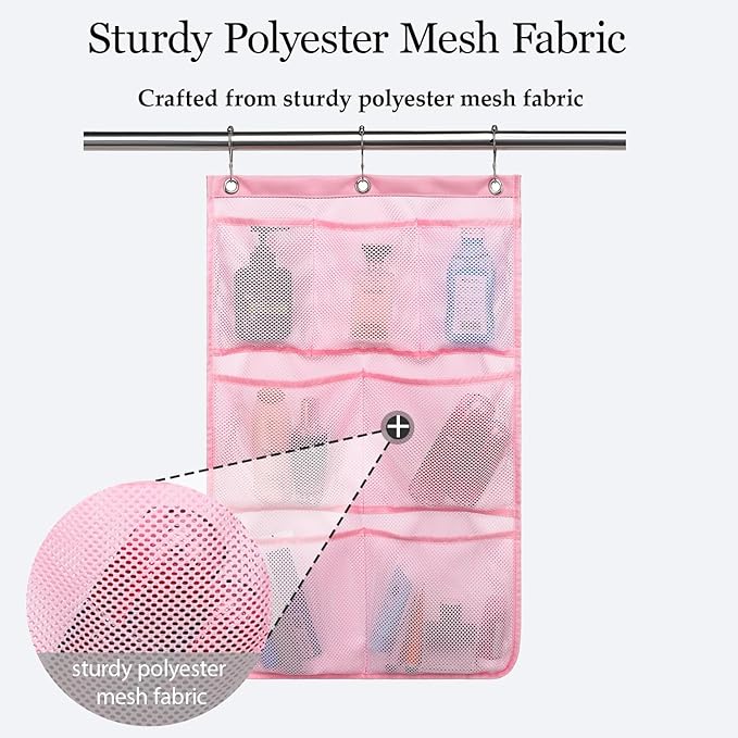 GYEUKHAM Mesh Shower Caddy Hanging Organizer with 7 Pockets and Hooks, Portable Quick Dry Bathroom Storage for College Dorm, Cruise, RV, Gym, Travel Toiletry Bag, Pink, 2 Pack