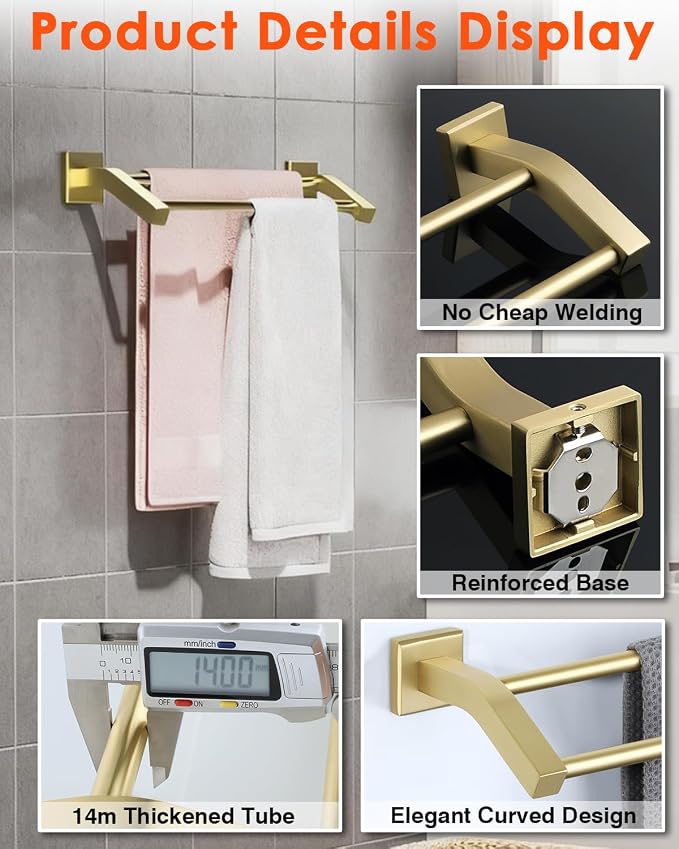 Alise Bath Double Towel Bars Towel Racks for Bathroom,20 Inch Wall Mount Towel Holder Heavy Duty SUS304 Stainless Steel Towel Hanger Towel Rail,Gold