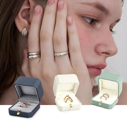 Oirlv Premium Leather Double Ring Box for Wedding Ceremony Engagement Couple Rings Holder Jewelry Gift Box(Blue,Double)