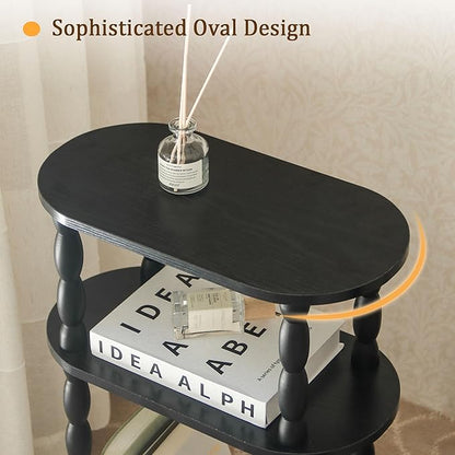 MaxSmeo Small End Table Set of 2, 3-Tier Narrow Side Table Bedroom Set of 2 with Storage, Skinny Side Table Nightstand for Small Space, Bedrooms, Living Room (Black)