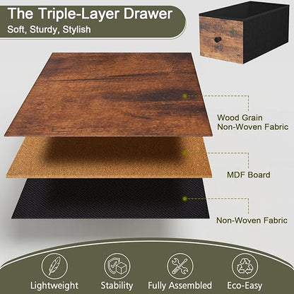 Narrow End Table Living Room with Charging Station, Skinny Side Table with Fabric Drawers, Slim Nightstand for Bedroom, Small Spaces, Couch, Brown, HETNDP02BR-1