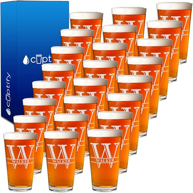 Personalized Beer Glasses Set of 24 Engraved 16oz Pint Glasses, Custom Wedding Favors, Groomsmen Gifts, Birthday Parties & More