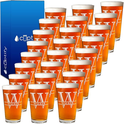 Personalized Beer Glasses Set of 24 Engraved 16oz Pint Glasses, Custom Wedding Favors, Groomsmen Gifts, Birthday Parties & More