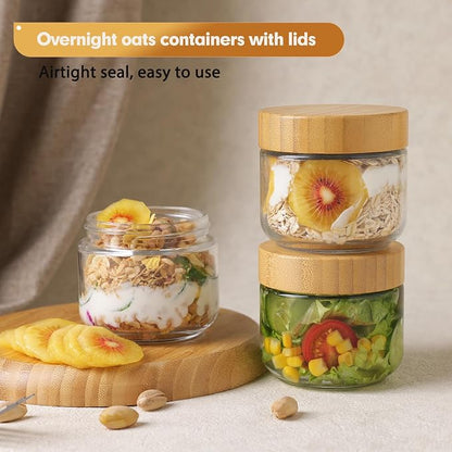Moretoes 6 Pack Overnight Oats Containers with Lids, 10oz Glass Storage for Dry Food, Jars with Lids for Yogurt & Salad, Portable for Picnic & Lunch, Transparent Square Design for Kitchen Pantry Jars