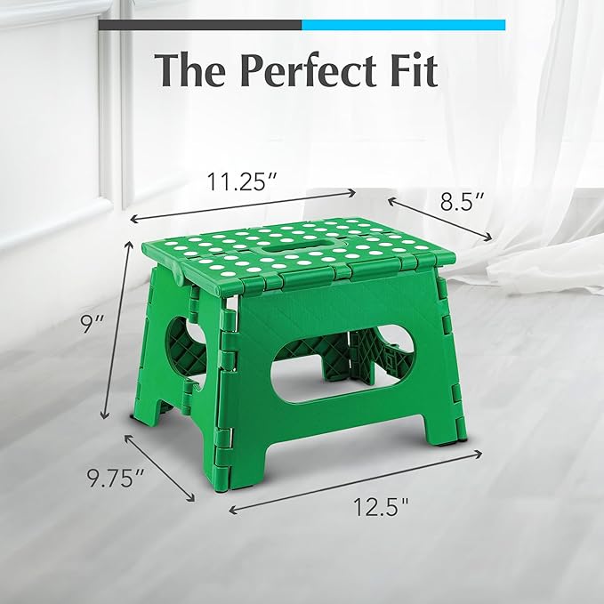 Handy Laundry Folding Lightweight Step Stool - Sturdy Enough to Support Adults - Opens Easy with One Flip - Great for Kitchen, Bathroom or Bedroom (Green - 9 Inch)