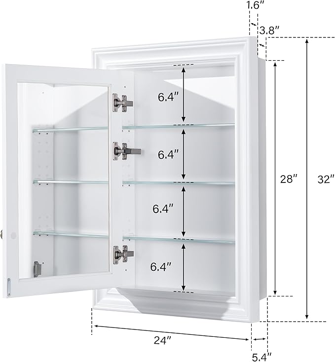 WELLFOR 24"x 32" Bathroom Medicine Cabinet with Mirrors, Recessed Wood Medicine Cabinet with 3-Tier Adjustable Glass Shelves and Soft-Close Door
