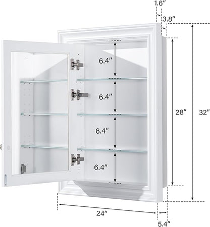 WELLFOR 24"x 32" Bathroom Medicine Cabinet with Mirrors, Recessed Wood Medicine Cabinet with 3-Tier Adjustable Glass Shelves and Soft-Close Door