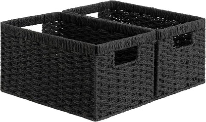 StorageWorks Pantry Baskets, Wicker Storage Baskets for Organizing, Shelves, Pantry Organizers and Storage, Medium, Black, 2-Pack