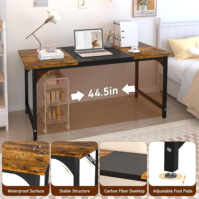 Computer Desk, 55 Inch Large Home Office Desks, Computer Desk for Home Office, Work Desks Table w/Metal Frame and Corner Reinforcement Structure, Large Legroom Spread Out for Writing Study