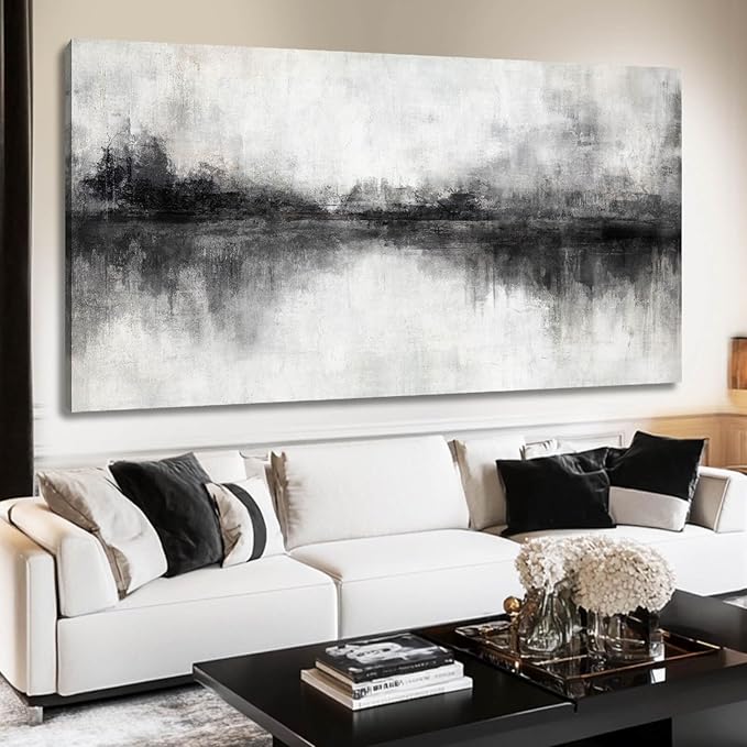 Artexist Canvas Prints Wall Art for Living Room Black Abstract Art Wall Decor Grey Pictures Wall Painting for Bedroom Office Artwork 29"x 58" Home Decor