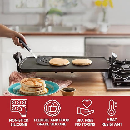 Set of 4 Silicone Spatula Utensils by Boxiki Kitchen. Professional Silicone and Stainless Steel Kitchen Spatula for Cooking, Pancakes, Eggs and Fish.