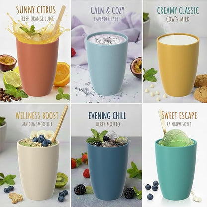 Wheat Straw Cups Set of 6, Unbreakable 20 OZ Reusable Cups, Alternative Plastic Drinking Glasses, Lightweight Tumbler for Kitchen Outdoor, Dishwasher Safe Tumblers & Water Glasses, Multi