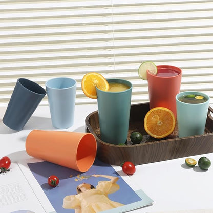 24 Pcs Unbreakable Plastic Cups Set, 20 oz Reusable Plastic Cups, Stackable Water Tumblers, Drinking Cup for Kitchen, Outdoor, BPA-free, Dishwasher Refrigerator and Microwave Safe (20 oz, 6 Colors)