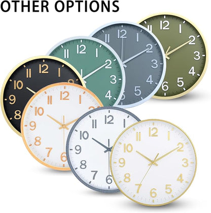 HZDHCLH Wall Clocks Battery Operated,Wall Clock White Gold,8 inch Wall Clock Silent Non Ticking Modern 3D Numbers for Office Kitchen Classroom Bedroom Living Room Decor
