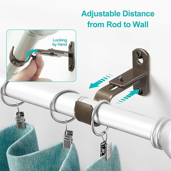 Adjustable Curtain Rod Brackets, Metal Window Drapery Rod Hanger Holders Hooks for 1 inch Rods (Brown, Set of 2)