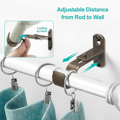 Adjustable Curtain Rod Brackets, Metal Window Drapery Rod Hanger Holders Hooks for 1 inch Rods (Brown, Set of 2)