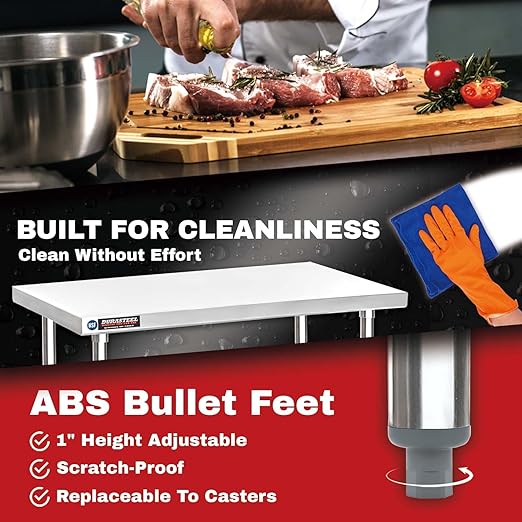 DuraSteel 30x12 Stainless Steel Work Table - NSF Commercial Prep Metal Table - Outdoor Pizza Oven Stand w/Under Shelf - Kitchen Island Laundry Utility Garage Microwave Stand Large Rolling Storage Cart