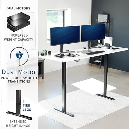 VIVO Electric 83 x 30 in Dual Motor Sit Stand Desk, Memory Height Adjustment, 2B Series, White Top Black Frame, DESK-KIT-2B8W