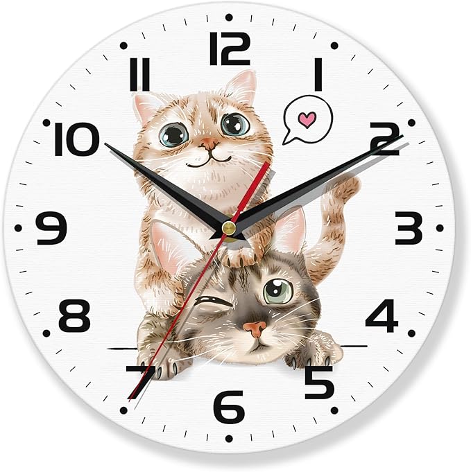 Wall Clock for Bathroom,Funny Cats Wall Clocks Silent Non-Ticking Battery Operated Clock 10 Inch,Wall Clocks Decorative for Living Room,Kitchen,Office