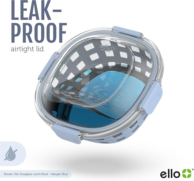 Ello DuraGlass Food Storage Glass Lunch Bowl Container - Meal Prep Container with Silicone Sleeve and Airtight Lid, 5 Cup, Blue