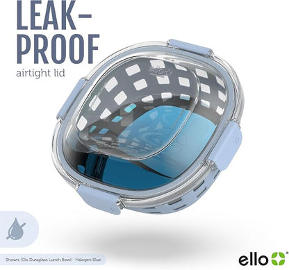 Ello DuraGlass Food Storage Glass Lunch Bowl Container - Meal Prep Container with Silicone Sleeve and Airtight Lid, 5 Cup, Blue
