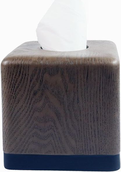 Hymmah Wooden Texture Square Tissue Box Cover Cube Tissue Holder Unique Design Klenex Box Dispenser for Bathroom Vanity Counter Tops Also Great for Bedrooms and Living Rooms