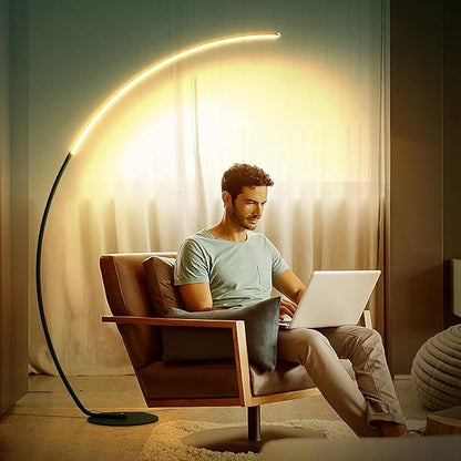 NUÜR Modern Arc Floor Lamp with Remote Control, 67" Tall Bright LED Standing Lamp, Stepless Dimmable & 3 Color Temperatures, Minimalist Curved Pole Light for Living Room, Bedroom & Office, Black