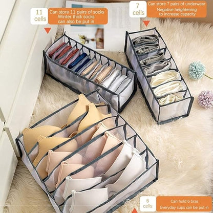 TOPARCHERY 3 Set Underwear Organizer, Foldable Bra Underwear Drawer Organizer Divider Bins for Underwear, Socks, Ties, Bras, Underwear Storage Compartment Box (Gray)