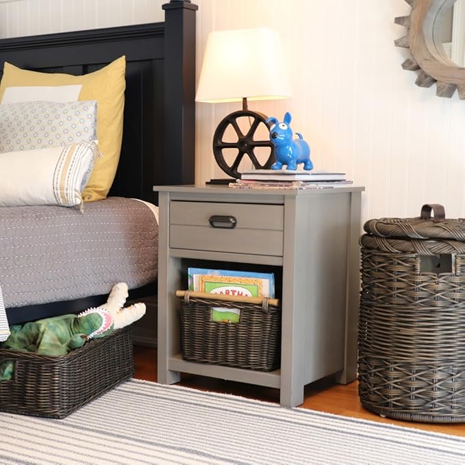 The Basket Lady Deep Pole Handle Wicker Storage Basket, Extra Large, 17.5 in L x 18 in W x 11.5 in H, Antique Walnut Brown