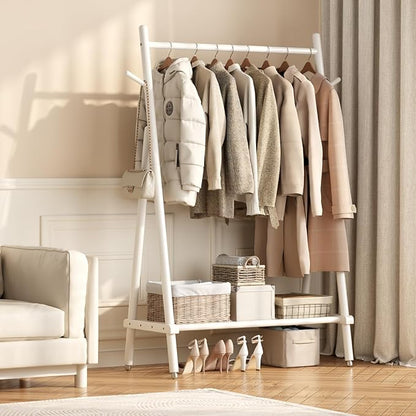 Solid Wood Clothes Rack, Clothing Rack for Hanging Clothes, Hanging Racks for Clothes with Shelves Load 350 Lbs Garment Rack (White)
