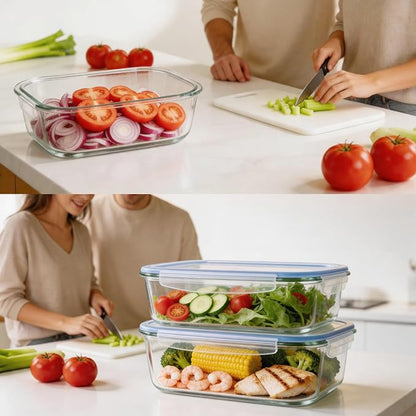Liuruiyu 2 Pack 2260ml/76.4oz Glass Food Storage Containers with Lids, Meal Prep Containers, Airtight Bento Boxes with Leak Proof Locking for Microwave, Oven, Freezer and Dishwasher, BPA Free