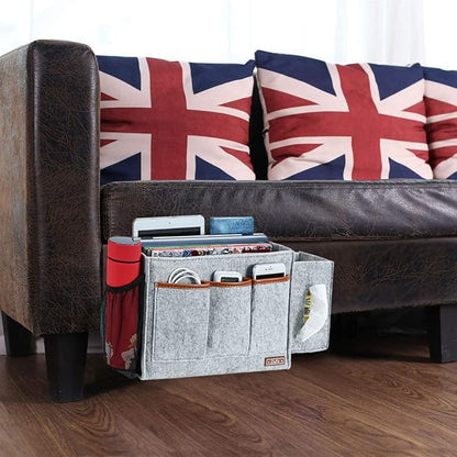 Zafit Bedside Caddy, Large Size Bedside Storage Organizer Bedside Organizer Caddy for Magazine Remotes Phone (13.4'' x 18.1'' Tissue box holder, Light Grey)