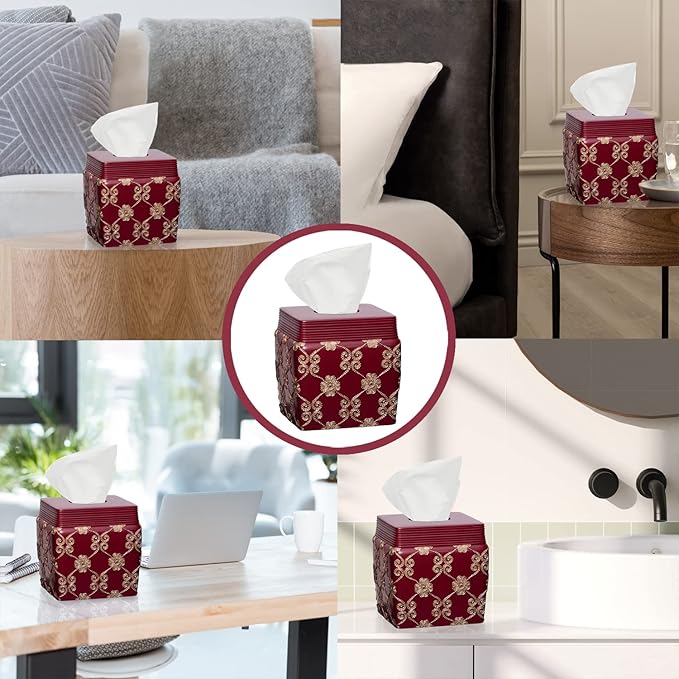 Resin Tissue Box Cover for Modern Home Decor - Minimalist Square Tissue Box Holder for Guest Room, Bedroom, Bathroom, Tabletop & Office - Durable and Aesthetic Tissue Holder, Elegant Rose