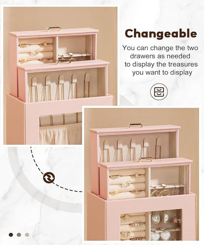 Homde Jewelry Organizer Girls Women Jewelry Box for Necklaces Rings Earrings Gift Bracelets Storage Case (Peach Pink + Gold)