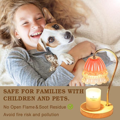Funistree Flower Candle Warmer Lamp with Timer, Dimmable Candle Lamp Warmer, Christmas Birthday Gifts for Women Mom Her, Housewarming Home Decor, Lotus Wax Warmer for Yankee Candles - Pink Flower